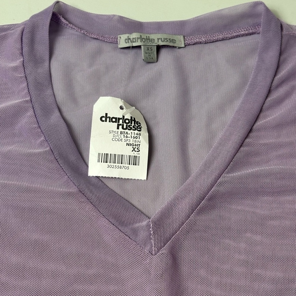 Y2K Vintage Charlotte Russe Sheer V-Neck Fairy Purple Blouse NEW Size XS - Picture 8 of 8